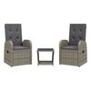 vidaXL 3 pcs conjunto de jantar p/ jardim c/ almofad&otilde;es vime PE cinza