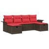 vidaXL Conjunto de Sof&aacute; de Jardim 6 unid. Marrom e Vermelho vime PE
