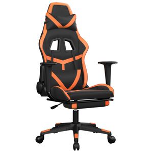 vidaXL Cadeira gaming massagem c/ apoio p&eacute;s couro artif. preto/laranja