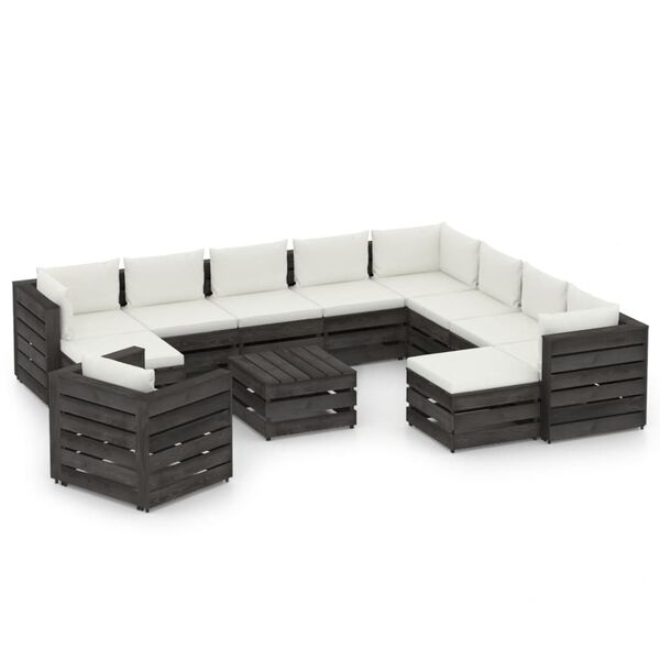 vidaXL 12pcs conj. lounge jardim + almofad&otilde;es madeira impreg. cinzento
