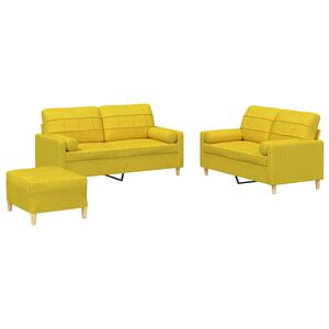 vidaXL 3 pcs conjunto de sof&aacute;s com almofadas tecido amarelo-claro