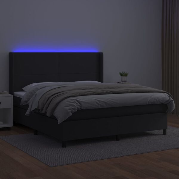 vidaXL Cama box spring c/ colch&atilde;o/LED 160x200cm couro artificial preto