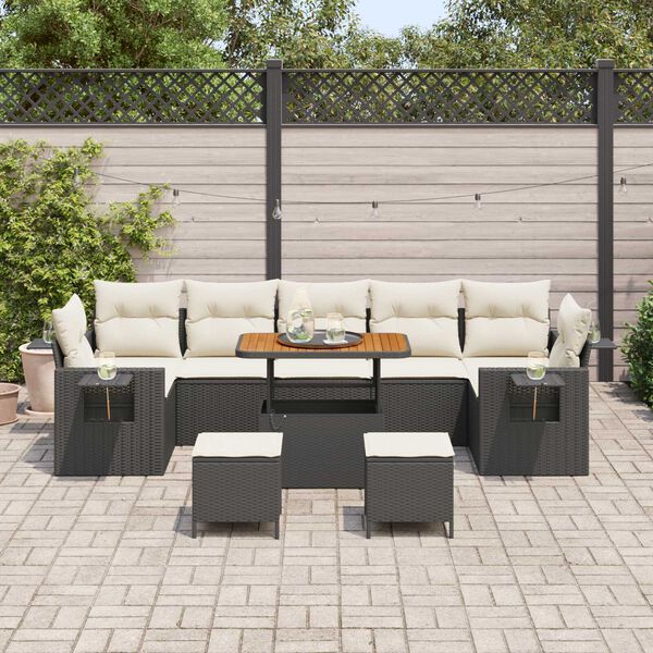 vidaXL Conjunto de Sof&aacute; de Jardim 13 pcs Preto e Creme vime PE