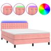 vidaXL Cama box spring c/ colch&atilde;o/LED 140x200 cm veludo rosa