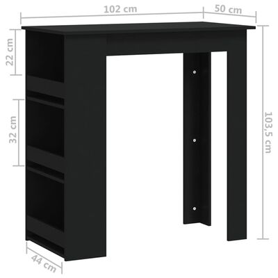 vidaXL Mesa de bar prateleiras 102x50x103,5cm aglomerado preto