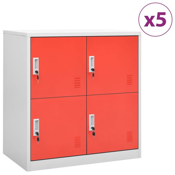 vidaXL Cacifos 5 pcs 90x45x92,5 cm a&ccedil;o cinzento-claro e vermelho