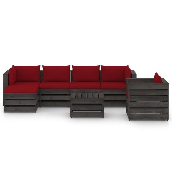vidaXL 7 pcs conj. lounge jardim + almofad&otilde;es madeira impreg. cinzento