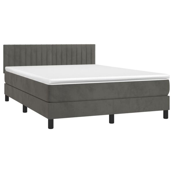 vidaXL Cama box spring c/ colch&atilde;o/LED 140x190cm veludo cinzento-escuro