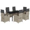 vidaXL 7 pcs conj. jantar p/ jardim c/ almofad&otilde;es vime PE cinza-claro