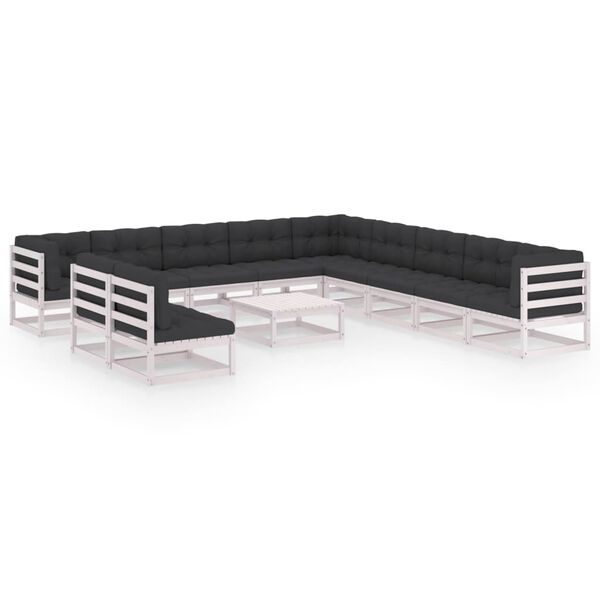 vidaXL 12 pcs conj. lounge de jardim c/ almofad&otilde;es pinho maci&ccedil;o branco