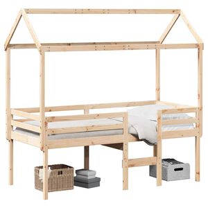 vidaXL Cama alta com telhado 90x190 cm pinho maci&ccedil;o castanho-mel