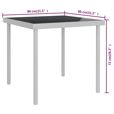 vidaXL Mesa de jantar p/ exterior 80x80x72 cm vidro e aço cinza-claro