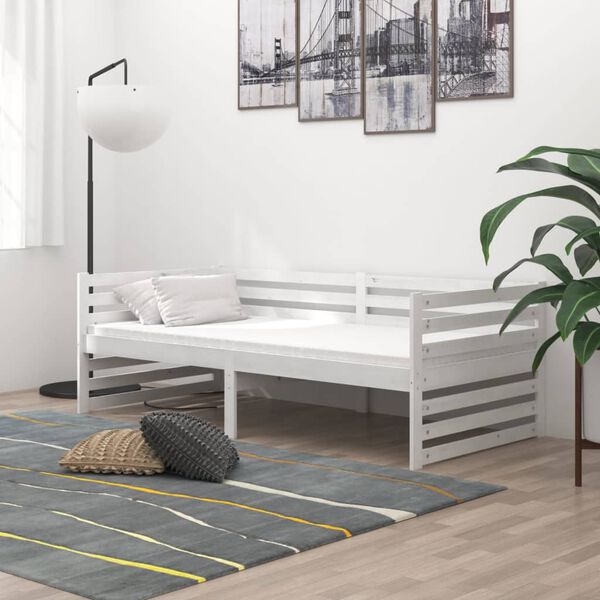vidaXL Sof&aacute;-cama com colch&atilde;o 90x200 cm pinho maci&ccedil;o branco