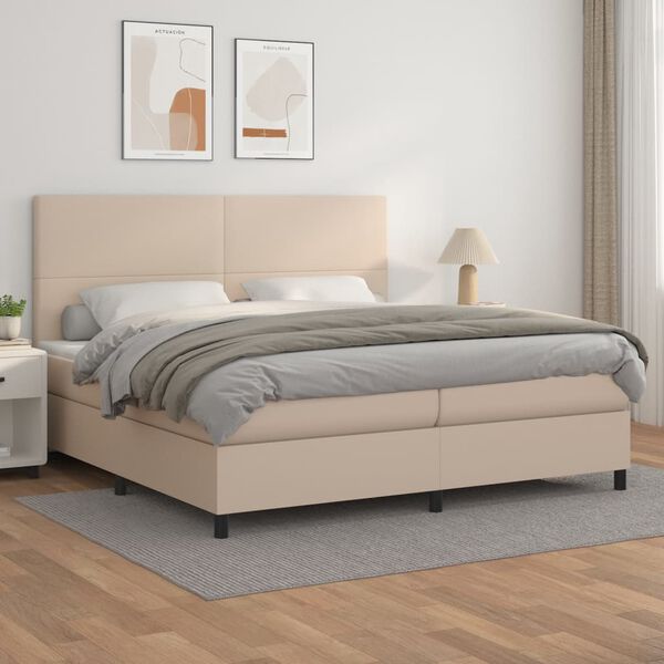 vidaXL Cama com molas/colch&atilde;o 200x200 cm couro artificial cappuccino