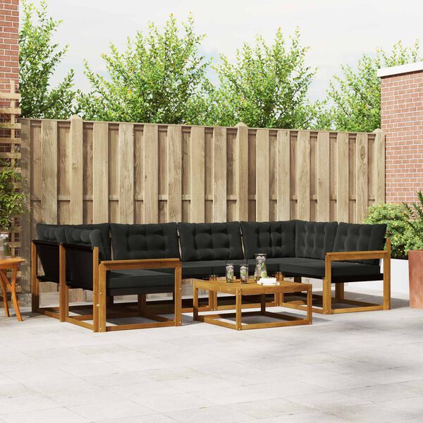 vidaXL Conjunto de Sof&aacute;s para Exterior 7 pcs Natural e Preto