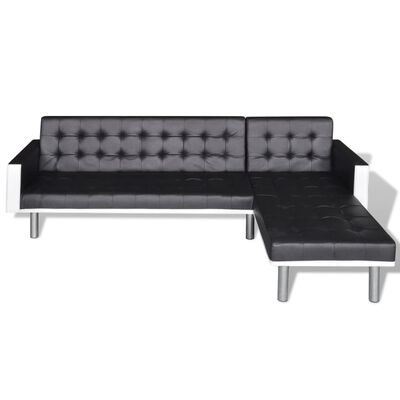 vidaXL Sofá-cama em forma de L, couro artificial, preto