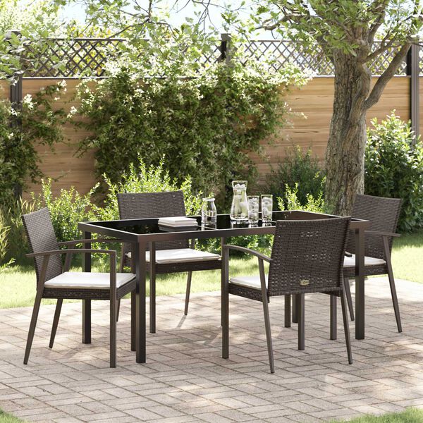 vidaXL Conjunto de Jantar para Jardim 5 pcs Castanho Rattan Sintético