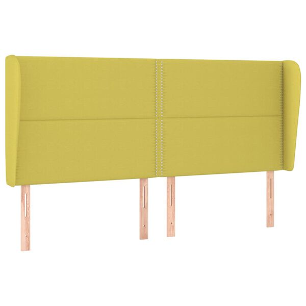 vidaXL Cabeceira de cama c/ abas tecido 163x23x118/128 cm verde