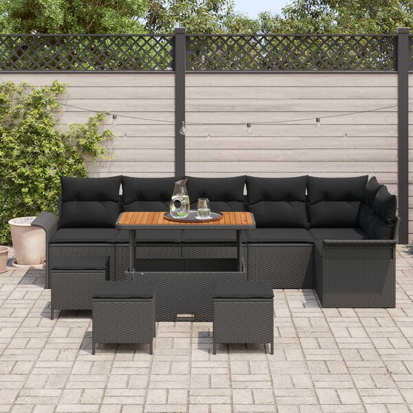 vidaXL Conjunto de Sof&aacute; de Jardim com almofada 10 pcs Preto vime PE
