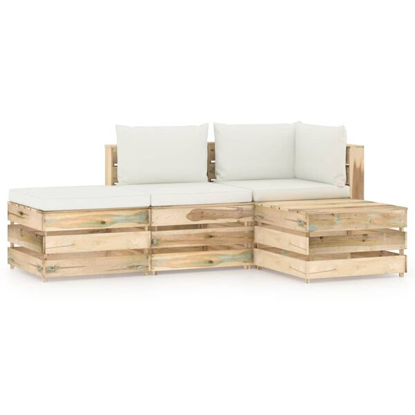 vidaXL 4 pcs conj. lounge jardim c/ almofad&otilde;es madeira impreg. verde