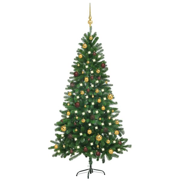 vidaXL &Aacute;rvore Natal artificial pr&eacute;-iluminada c/ bolas 180 cm verde