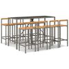 vidaXL 9 pcs conjunto de bar p/ jardim vime PE/ac&aacute;cia maci&ccedil;a cinzento
