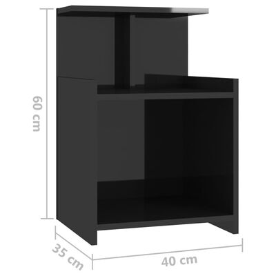 vidaXL Mesa de cabeceira 40x35x60 cm contraplacado preto brilhante