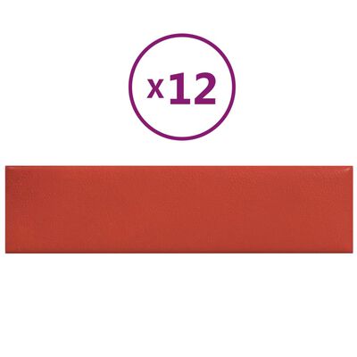 vidaXL Painel parede 12pcs 60x15 cm couro artificial 1,08 m² vermelho