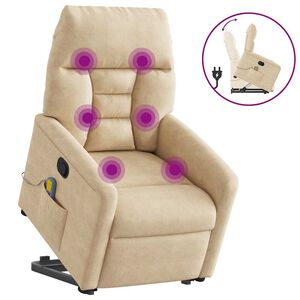 vidaXL Poltrona massagens reclin&aacute;vel elevat&oacute;ria microfibra cor creme