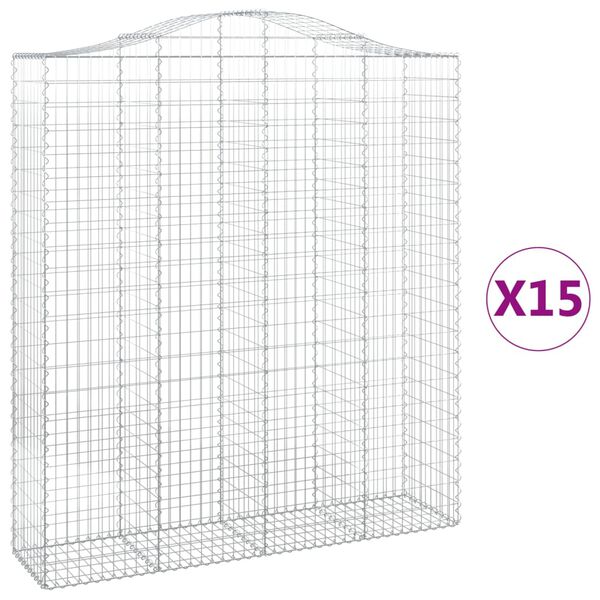 vidaXL Cestos gabi&atilde;o arqueados 15 pcs 200x50x220/240 ferro galvanizado