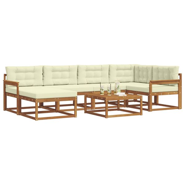 vidaXL Conjunto de Sof&aacute;s para Exterior 7 pcs Natural e Creme