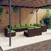 vidaXL 10 pcs conjunto lounge jardim c/ almofadões vime PE castanho