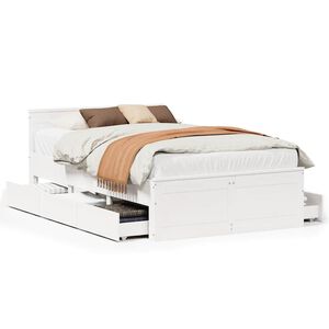 vidaXL Cama sem colch&atilde;o com cabeceira 135x190 cm pinho maci&ccedil;o branco
