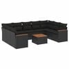 vidaXL 10 pcs conjunto sof&aacute;s de jardim c/ almofad&otilde;es vime PE preto
