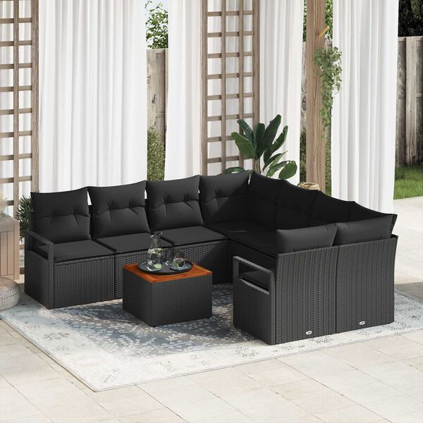 vidaXL Conjunto de Sof&aacute; de Jardim 9 pcs Preto vime PE