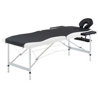 vidaXL Mesa de massagem dobrável 2 zonas alumínio preto e branco