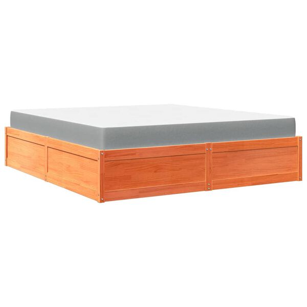 vidaXL Cama com colch&atilde;o 180x200 cm pinho maci&ccedil;o castanho-mel
