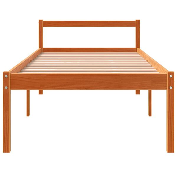 vidaXL Cama para idosos 90x190 cm madeira pinho maci&ccedil;a castanho cera
