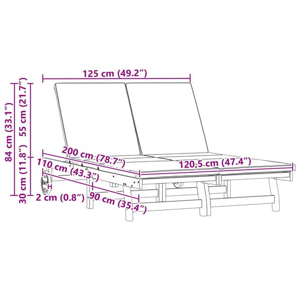 vidaXL Espregui&ccedil;adeira 2-pessoa Castanho 63 x 199 x 85 cm