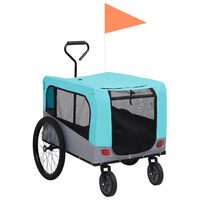 vidaXL Reboque bicicletas/carrinho para animais 2-em-1 azul/cinza