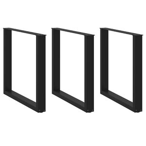 vidaXL P&eacute;s para mesa de jantar em formato de U, 3 pe&ccedil;as, preto, 90x(72-73) cm, a&ccedil;o