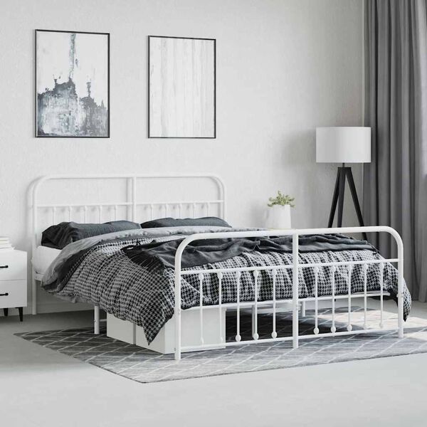 vidaXL Estrutura de cama com cabeceira e p&eacute;s 180x200 cm metal branco