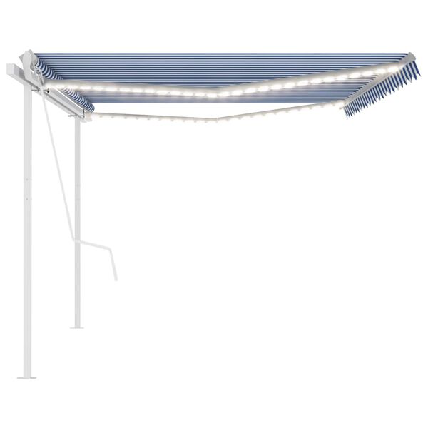 vidaXL Toldo autom. LED e sensor de vento 5x3 m azul e branco