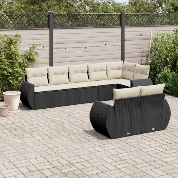 vidaXL 8 pcs conjunto sof&aacute;s de jardim com almofad&otilde;es vime PE preto