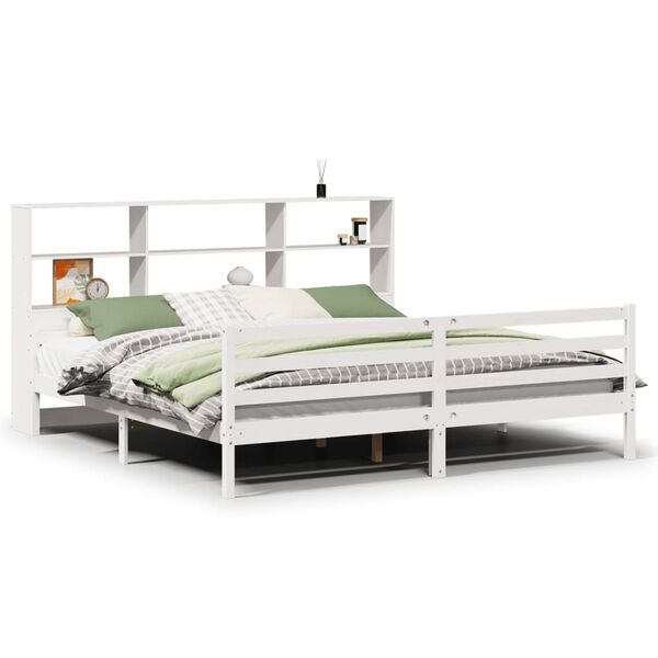 vidaXL Cama com estante sem colch&atilde;o 180x200 cm pinho maci&ccedil;o branco