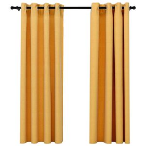 vidaXL Cortinas opacas aspeto linho c/ ilh&oacute;s 2 pcs 140x175 cm amarelo