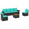 vidaXL Conjunto de sof&aacute; de jardim com 7 pe&ccedil;as e almofadas em rattan sint&eacute;tico preto