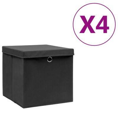 vidaXL Caixas de arrumação com tampas 4 pcs 28x28x28 cm preto
