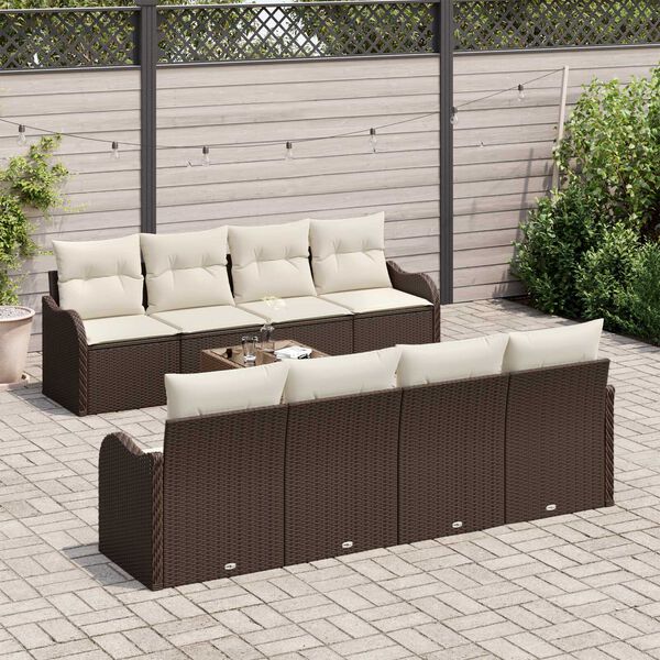 vidaXL Conjunto de Sof&aacute; de Jardim com almofada 9 pcs Marrom e Creme