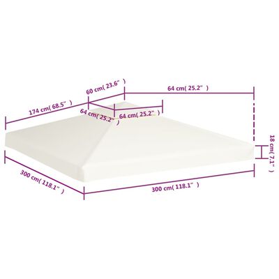 vidaXL Cobertura de substituição p/ gazebo 310 g/m² branco nata 3x3 m
